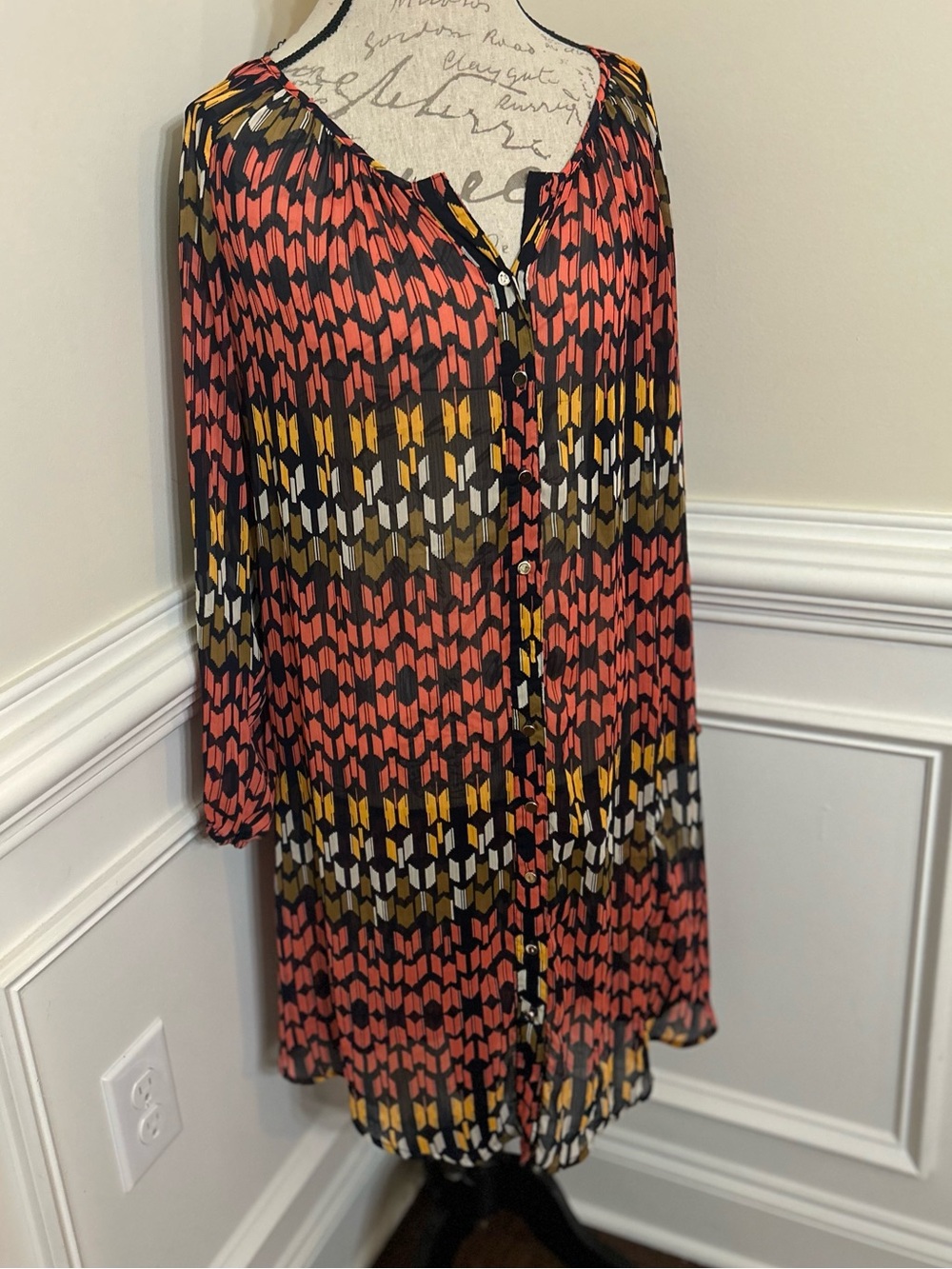 Pure Energy Coral, Olive & Black Geometric Swim Coverup